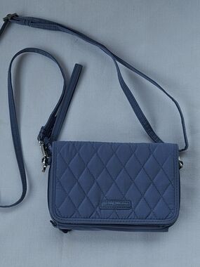 Vera Bradley Blue Quilted Crossbody Wallet Bag Multi Zip Organizer